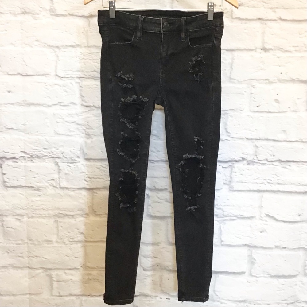 American Eagle 4 Short Jeggings Distressed Black Skinny Women’s Jeans 2022